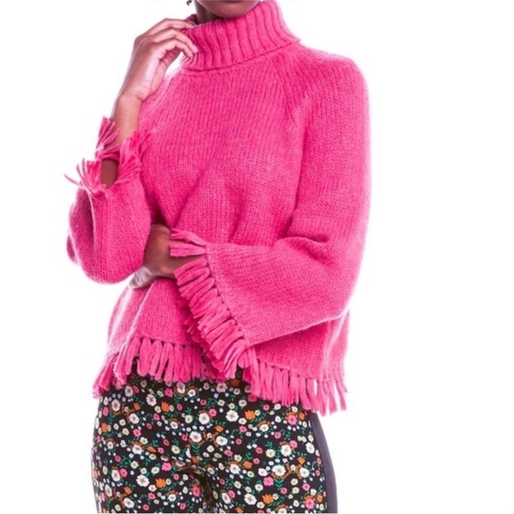 Tory Burch Wool Alpaca Jennifer Fringe Sweater in Hibiscus Flower Small